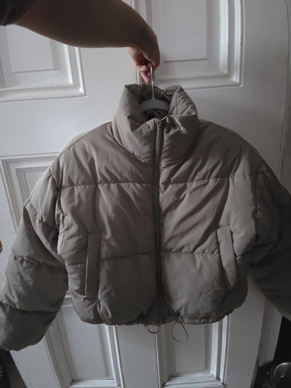 H&M cropped puffer jacket in light Olive